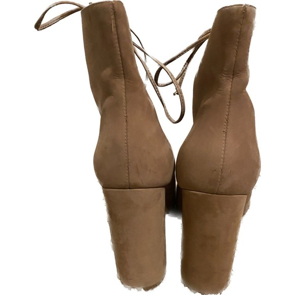 Steve Madden Boots Womens 8 Carusso Tan Leather Peep Toe Block Heel Lace Up - Picture 4 of 6